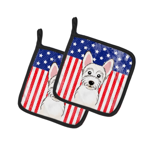 Caroline's Treasures BB2156PTHD American Flag and Westie Pair of Pot Holders, 7.5HX7.5W, multicolor