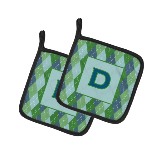 Caroline's Treasures CJ1020-DPTHD Letter D Initial Monogram - Blue Argoyle Pair of Pot Holders, 7.5HX7.5W, multicolor