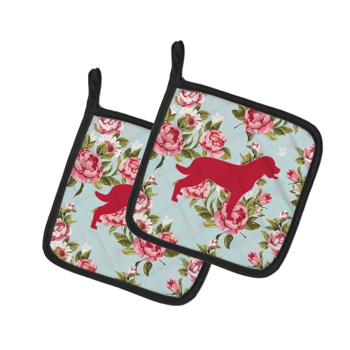 Caroline's Treasures BB1111-RS-BU-PTHD Labrador Shabby Chic Blue Roses BB1111 Pair of Pot Holders, 7.5HX7.5W, multicolor