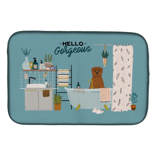 Caroline's Treasures CK7495DDM Dogue de Bourdeaux in Bathtub Dish Drying Mat, 14 x 21", multicolor