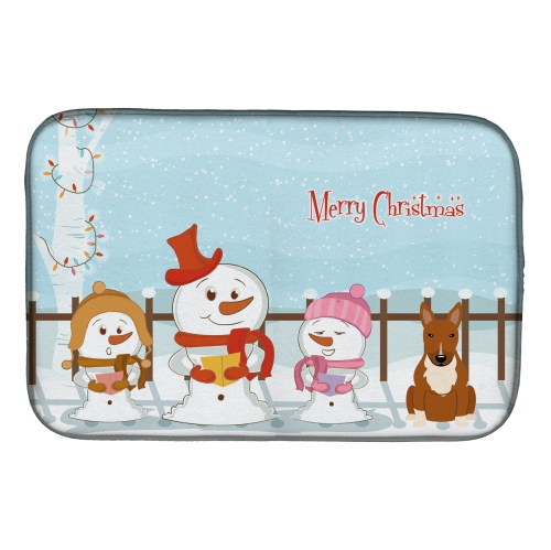 Caroline's Treasures BB2465DDM Merry Christmas Carolers Bull Terrier Red Dish Drying Mat, 14 x 21", multicolor