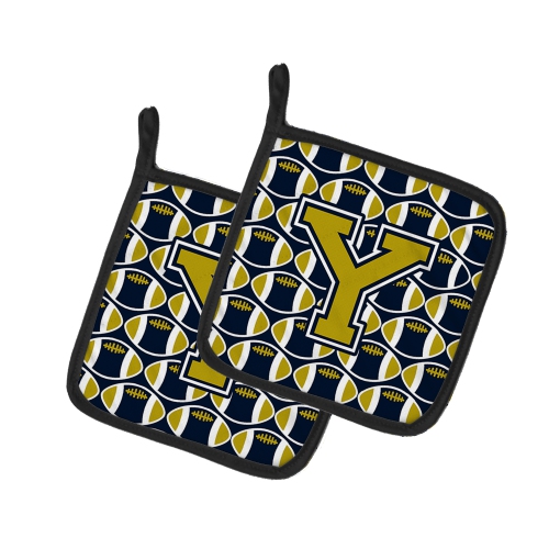Caroline's Treasures CJ1074-YPTHD Letter Y Football Blue and Gold Pair of Pot Holders, 7.5HX7.5W, multicolor
