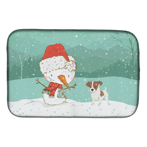 Caroline's Treasures CK2091DDM Jack Russell Terrier #2 Snowman Christmas Dish Drying Mat, 14 x 21", multicolor
