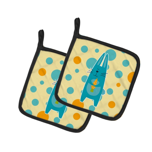 Caroline's Treasures BB6757PTHD Polkadot Rabbit Pair of Pot Holders, 7.5HX7.5W, multicolor