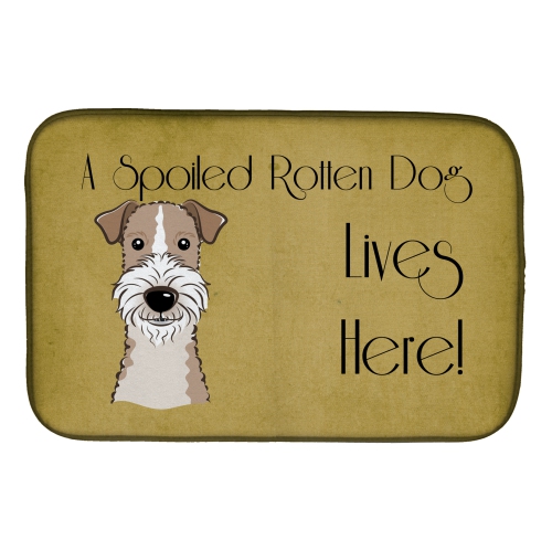 Caroline's Treasures BB1495DDM Wire Haired Fox Terrier Spoiled Dog Lives Here Dish Drying Mat, 14 x 21", multicolor