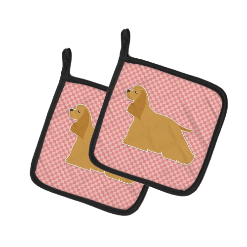 Caroline's Treasures BB3586PTHD Cocker Spaniel Checkerboard Pink Pair of Pot Holders, 7.5HX7.5W, multicolor