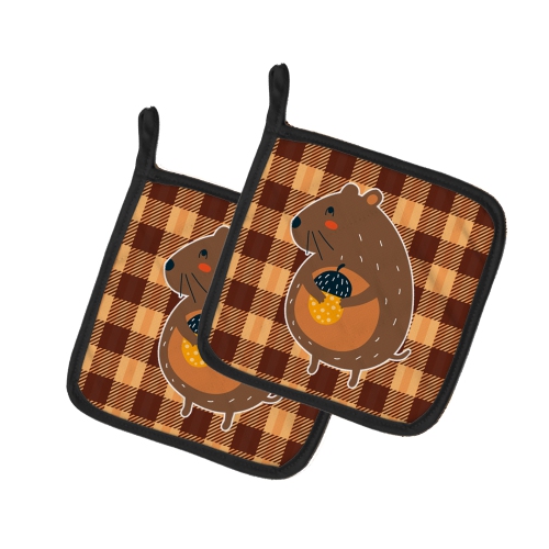Caroline's Treasures BB6766PTHD Suirrel with a Nut Pair of Pot Holders, 7.5HX7.5W, multicolor