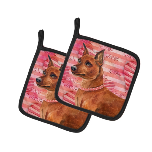 Caroline's Treasures BB9743PTHD Miniature Pinscher Love Pair of Pot Holders, 7.5HX7.5W, multicolor