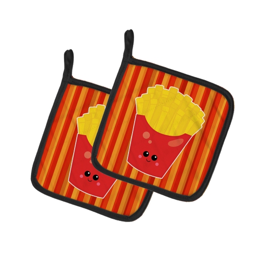 Caroline's Treasures BB7050PTHD French Fries Face Pair of Pot Holders, 7.5HX7.5W, multicolor
