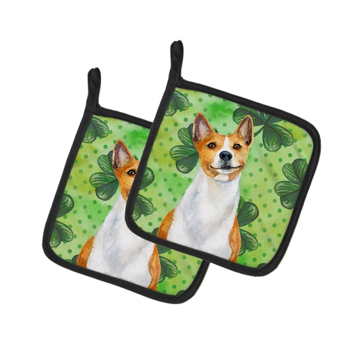Caroline's Treasures BB9866PTHD Basenji St Patrick's Pair of Pot Holders, 7.5HX7.5W, multicolor