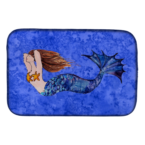Caroline's Treasures 8725DDM Brunette Mermaid on Blue Dish Drying Mat, 14 x 21", multicolor