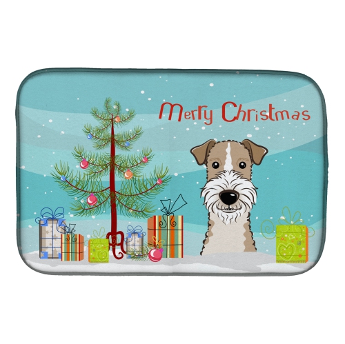 Caroline's Treasures BB1619DDM Christmas Tree and Wire Haired Fox Terrier Dish Drying Mat, 14 x 21", multicolor