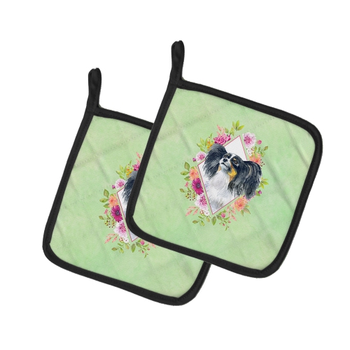 Caroline's Treasures CK4325PTHD Papillon Green Flowers Pair of Pot Holders, 7.5HX7.5W, multicolor