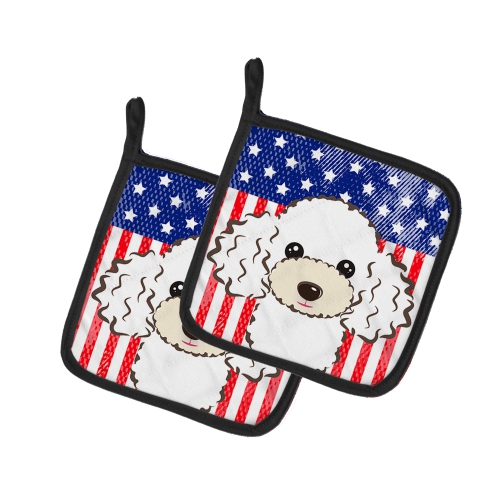 Caroline's Treasures BB2187PTHD American Flag and White Poodle Pair of Pot Holders, 7.5HX7.5W, multicolor