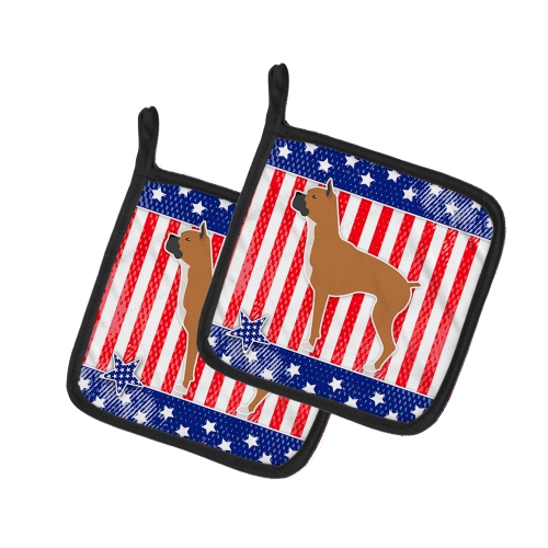 Caroline's Treasures BB3353PTHD USA Patriotic Boxer Pair of Pot Holders, 7.5HX7.5W, multicolor