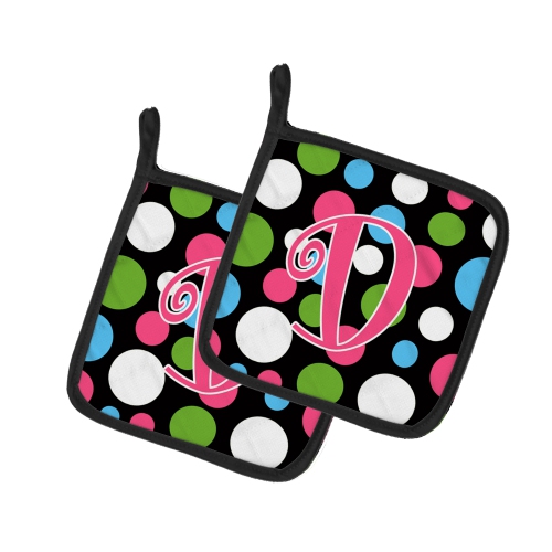 Caroline's Treasures CJ1038-DPTHD Letter D Initial Monogram - Polkadots and Pink Pair of Pot Holders, 7.5HX7.5W, multicolor