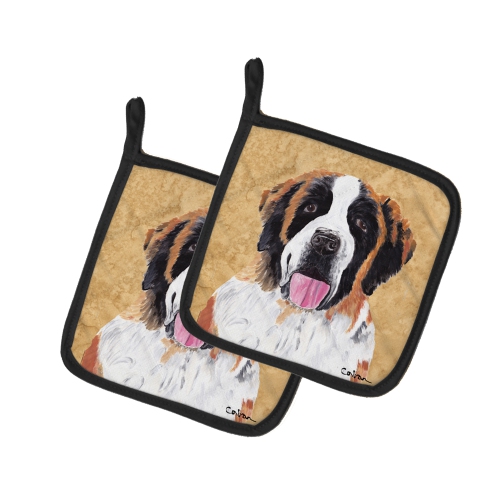 Caroline's Treasures SC9129PTHD Saint Bernard Wipe your Paws Pair of Pot Holders, 7.5HX7.5W, multicolor