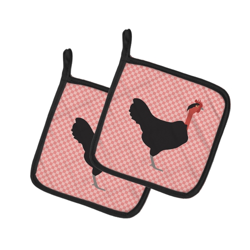 Caroline's Treasures BB7839PTHD Naked Neck Chicken Pink Check Pair of Pot Holders, 7.5HX7.5W, multicolor