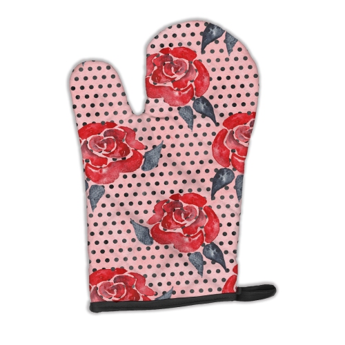 Caroline's Treasures BB7513OVMT Watercolor Red Roses and Polkadots Oven Mitt, Large, multicolor