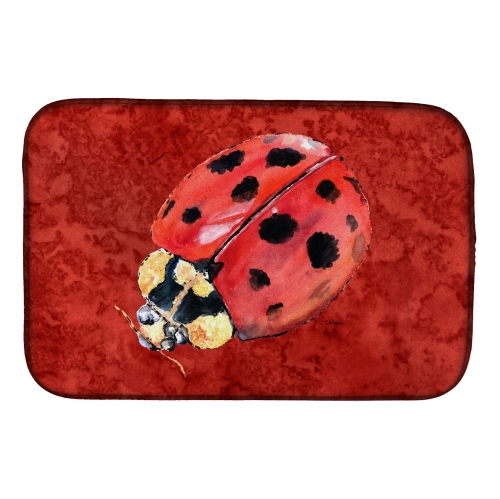 Caroline's Treasures 8870DDM Lady Bug on Deep Red Dish Drying Mat, 14 x 21", multicolor