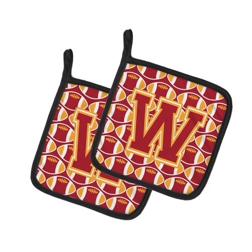 Caroline's Treasures CJ1070-WPTHD Letter W Football Cardinal and Gold Pair of Pot Holders, 7.5HX7.5W, multicolor