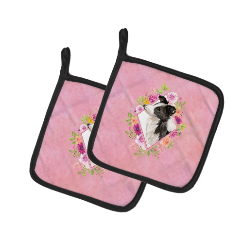 Caroline's Treasures CK4258PTHD Border Collie Pink Flowers Pair of Pot Holders, 7.5HX7.5W, multicolor