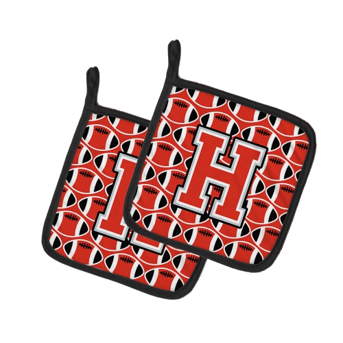 Caroline's Treasures CJ1067-HPTHD Letter H Football Scarlet and Grey Pair of Pot Holders, 7.5HX7.5W, multicolor