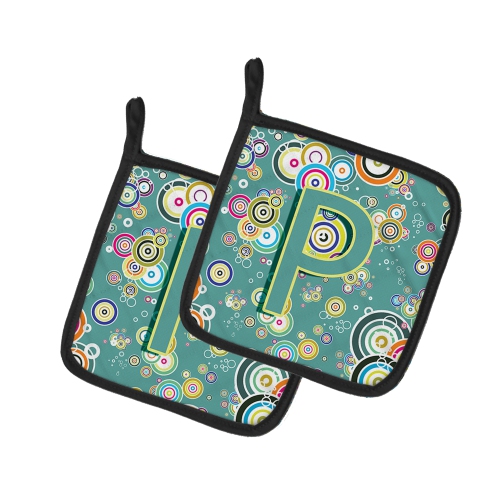 Caroline's Treasures CJ2015-PPTHD Letter P Circle Circle Teal Initial Alphabet Pair of Pot Holders, 7.5HX7.5W, multicolor
