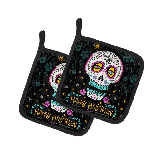 Caroline's Treasures VHA3035PTHD Happy Halloween Day of the Dead Pair of Pot Holders, 7.5HX7.5W, multicolor
