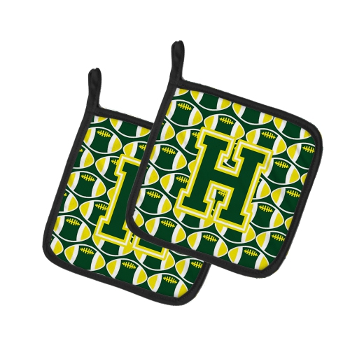 Caroline's Treasures CJ1075-HPTHD Letter H Football Green and Yellow Pair of Pot Holders, 7.5HX7.5W, multicolor