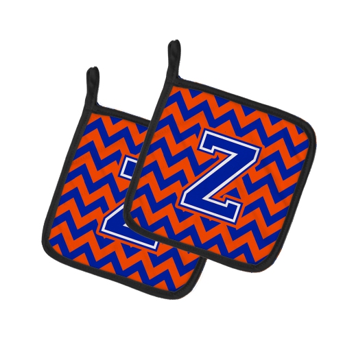 Caroline's Treasures CJ1044-ZPTHD Letter Z Chevron Orange and Blue Pair of Pot Holders, 7.5HX7.5W, multicolor