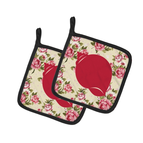 Caroline's Treasures BB1099-RS-YW-PTHD Shell Shabby Chic Yellow Roses Pair of Pot Holders, 7.5HX7.5W, multicolor