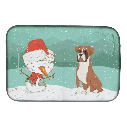 Caroline's Treasures CK2036DDM Fawn Boxer and Snowman Christmas Dish Drying Mat, 14 x 21", multicolor
