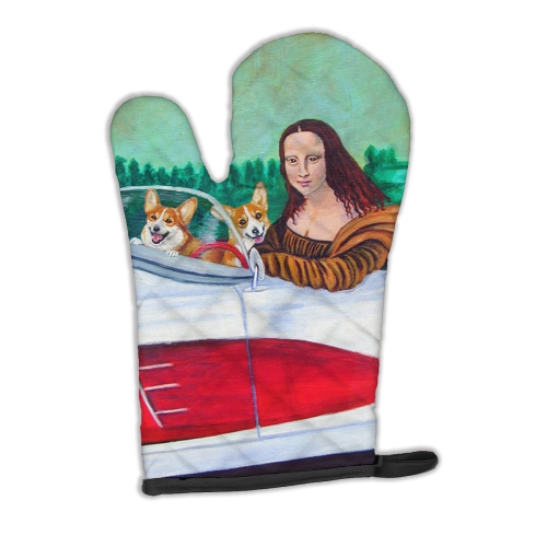 Caroline's Treasures 7284OVMT Mona Lisa with Corgi Oven Mitt, Large, multicolor