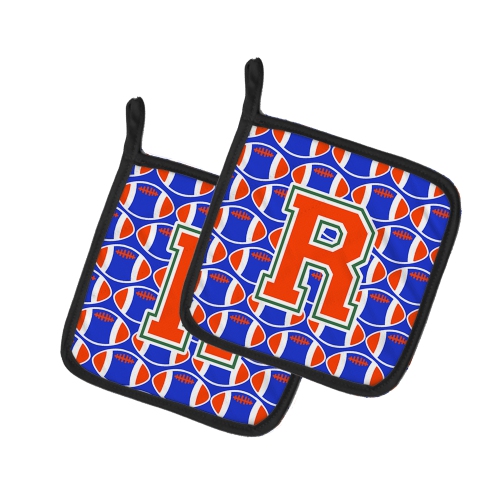 Caroline's Treasures CJ1083-RPTHD Letter R Football Green, Blue and Orange Pair of Pot Holders, 7.5HX7.5W, multicolor