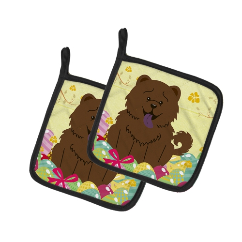 Caroline's Treasures BB6141PTHD Easter Eggs Chow Chow Chocolate Pair of Pot Holders, 7.5HX7.5W, multicolor