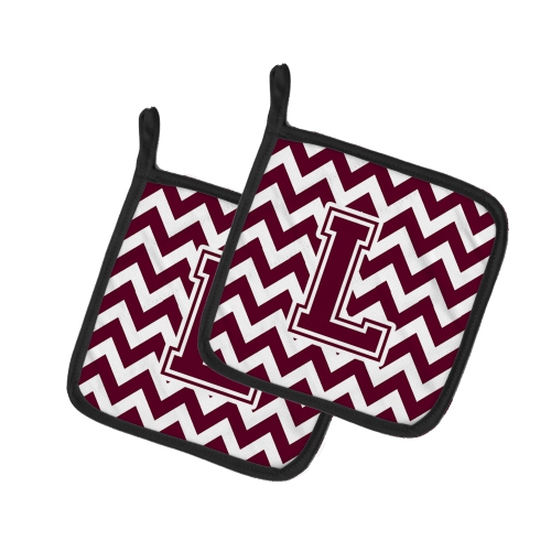 Caroline's Treasures CJ1051-LPTHD Letter L Chevron Maroon and White Pair of Pot Holders, 7.5HX7.5W, multicolor