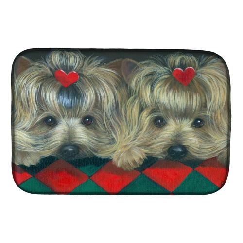 Caroline's Treasures PPP3290DDM Yorkshire Terrier Yorkie 2 Hearts Dish Drying Mat, 14 x 21", multicolor