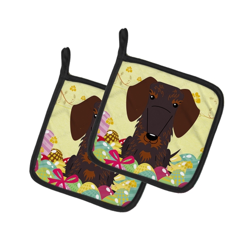 Caroline's Treasures BB6129PTHD Easter Eggs Wire Haired Dachshund Chocolate Pair of Pot Holders, 7.5HX7.5W, multicolor