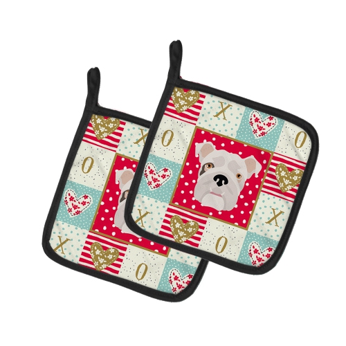 Caroline's Treasures CK5197PTHD English Bulldog Love Pair of Pot Holders, 7.5HX7.5W, multicolor