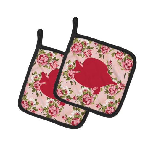 Caroline's Treasures BB1023-RS-PK-PTHD Fish - Tang Fish Shabby Chic Pink Roses Pair of Pot Holders, 7.5HX7.5W, multicolor