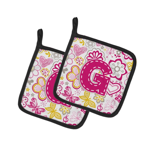 Caroline's Treasures CJ2005-GPTHD Letter G Flowers and Butterflies Pink Pair of Pot Holders, 7.5HX7.5W, multicolor