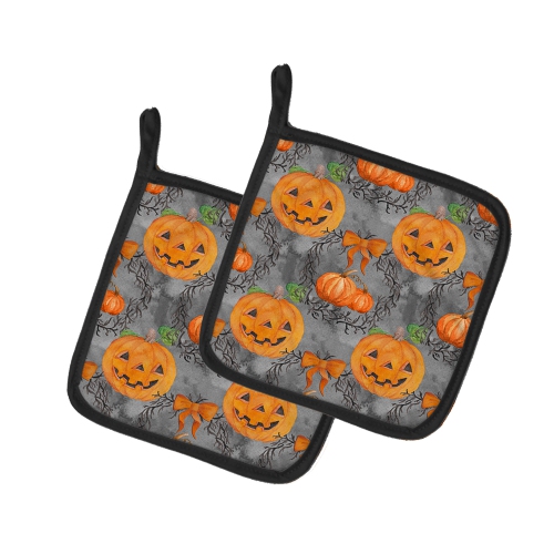 Caroline's Treasures BB7521PTHD Watecolor Halloween Pumpkins Pair of Pot Holders, 7.5HX7.5W, multicolor