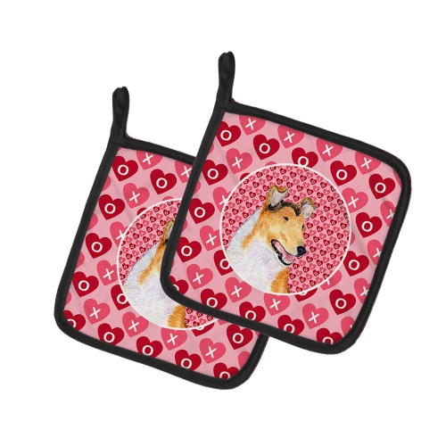 Caroline's Treasures SS4470PTHD Collie Smooth Hearts Love and Valentine's Day Portrait Pair of Pot Holders, 7.5HX7.5W, multicolor