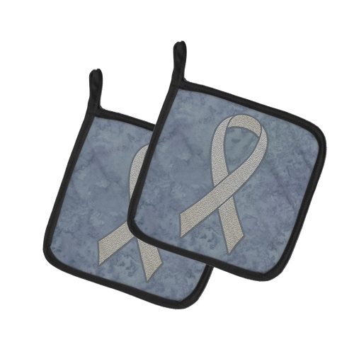 Caroline's Treasures AN1210PTHD Clear Ribbon for Lung Cancer Awareness Pair  of Pot Holders, 7.5HX7.5W, multicolor