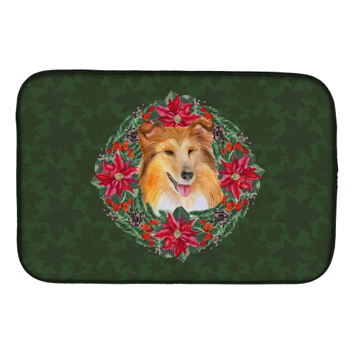 Caroline's Treasures CK1586DDM Sheltie Poinsetta Wreath Dish Drying Mat, 14 x 21", multicolor