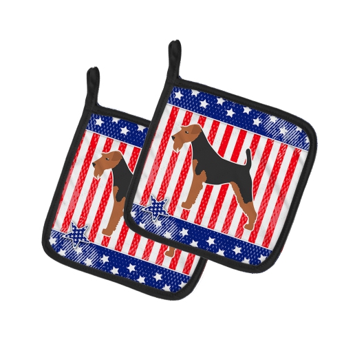 Caroline's Treasures BB3357PTHD USA Patriotic Airedale Terrier Pair of Pot Holders, 7.5HX7.5W, multicolor