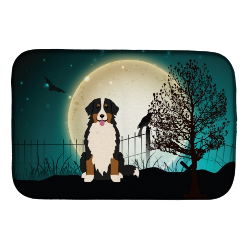 Caroline's Treasures BB2226DDM Halloween Scary Bernese Mountain Dog Dish Drying Mat, 14 x 21", multicolor