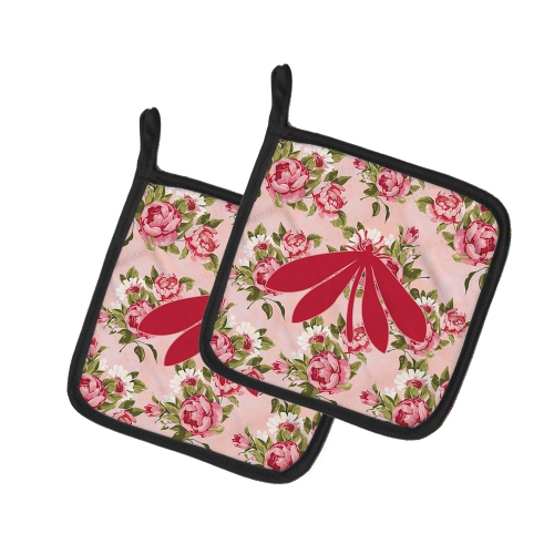 CAROLINE'S TREASURES  Bb1060-Rs-Pk-Pthd Moth Shabby Chic Roses Pair Of Pot Holders, 7.5Hx7.5W, Multicolor In Pink