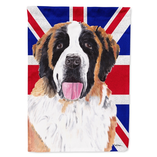 Caroline's Treasures SC9839CHF Saint Bernard with English Union Jack British Flag Flag Canvas House Size , Large, multicolor